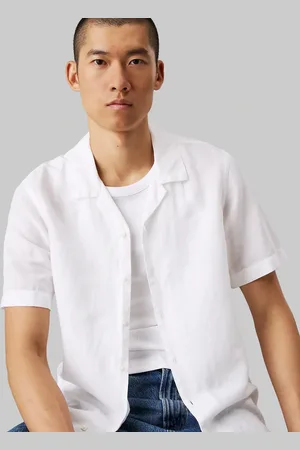 Calvin Klein Linen cotton cuban collar shirt in brilliant