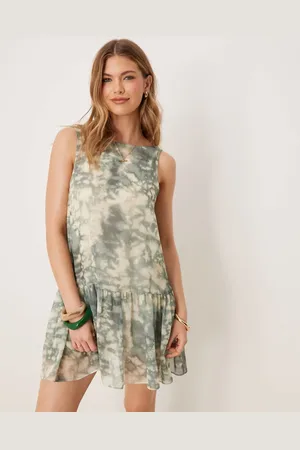 ASOS Drop waist chiffon mini dress in green abstract print