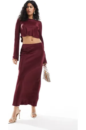 ASOS Satin bias maxi skirt in burgundy co ord