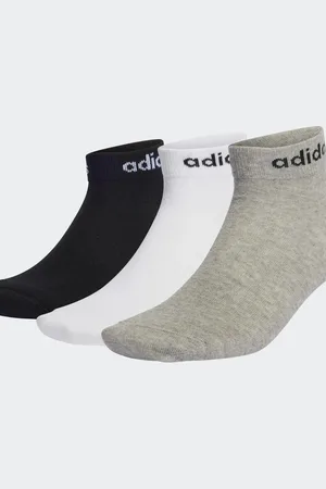 adidas Think linear ankle socks 3 pairs in medium heather / white /