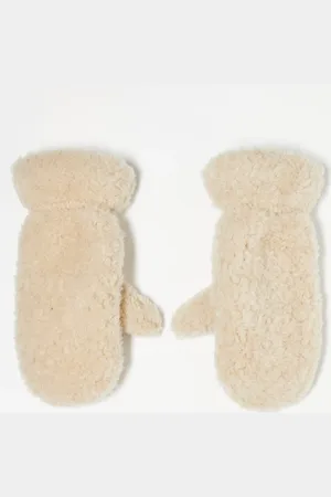 ARKET Premium wool blend faux shearling mittens in cream