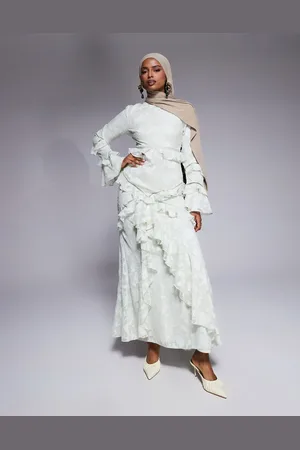 ASOS Jacquard ruffle long sleeve maxi dress in sage