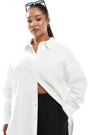 ASOS Curve oversized linen look shirt in off