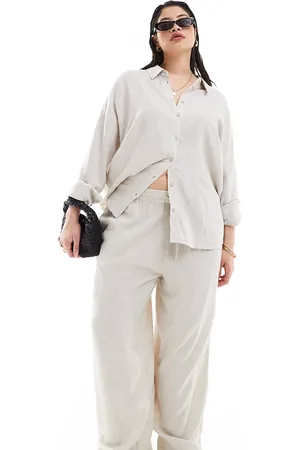 Noisy May Loose fit linen mix trouser in oatmeal