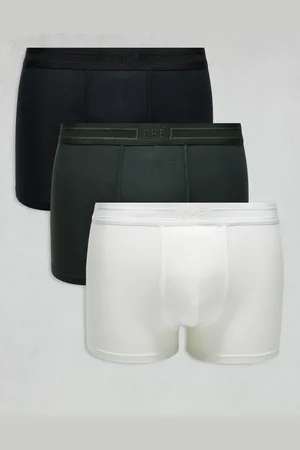 CHE Che Studios 3 pack boxer trunks with tonal waistband in black, white and khaki