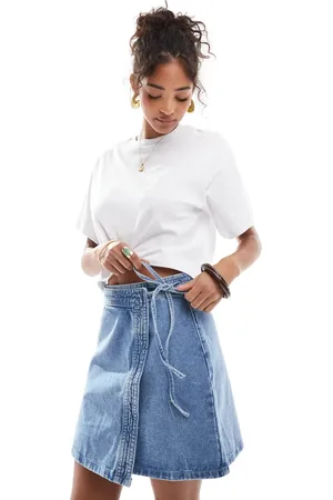 VERO MODA Denim wrap mini skirt in medium