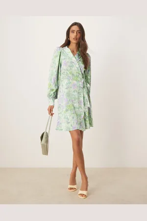 VILA Satin wrap mini dress in summer floral print