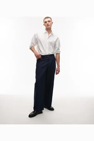 Topman Wide leg linen blend trousers in