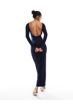 Kaiia Exclusive double layered slinky low back long sleeve bodycon maxi dress in