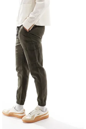 Brave Soul Cotton linen blend cargo trousers in khaki