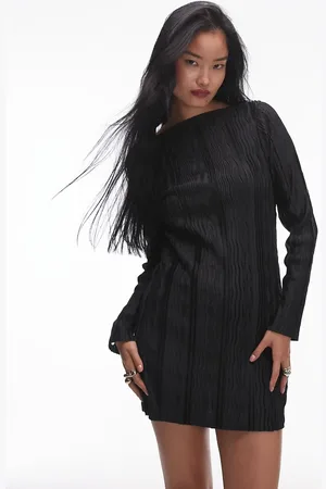 Topshop Plisse long sleeve mini dress in