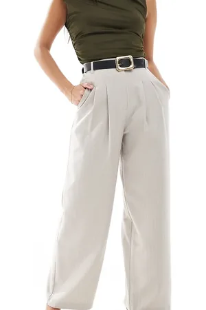 Miss Selfridge Wide leg tailored trouser in beige pinstripe