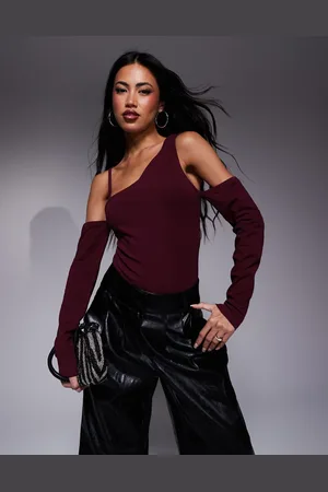 ASOS Strappy asymmetric bodysuit in burgundy