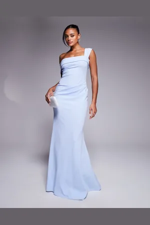 Goddiva Off the shoulder pleated waist maxi dress in