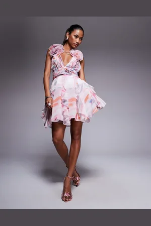 ASOS Organza ruffle skater mini dress in watercolour print
