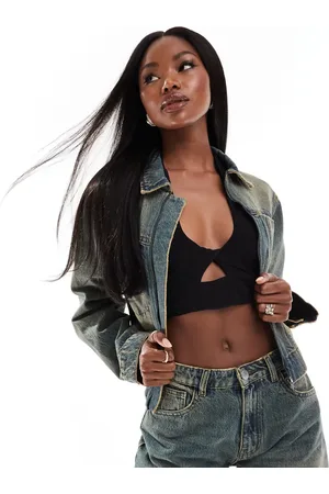 Kaiia Denim zip through jacket co-ord in dark bleach wash