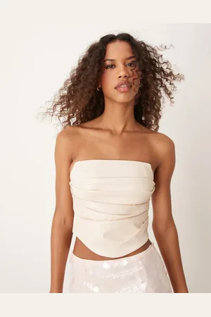 ASOS Structured leather look corset top in cream