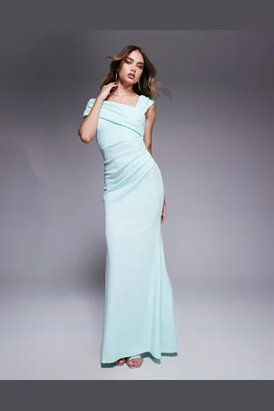 Goddiva One shoulder scuba crepe evening maxi dress in mint