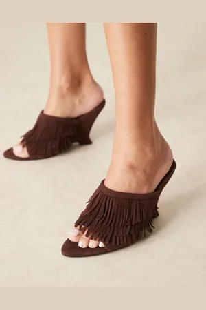 ASOS Tizzy real suede fringed wedges in chocolate