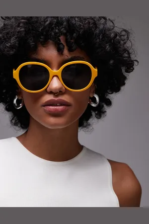 Topshop Corfu large round sunglasses in mustard