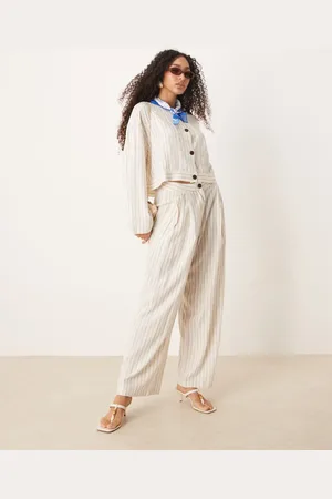 AWARE Linen touch wide leg trouser co-ord in pinstripe