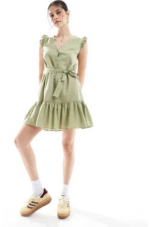 Threadbare Linen blend mini dress pistachio