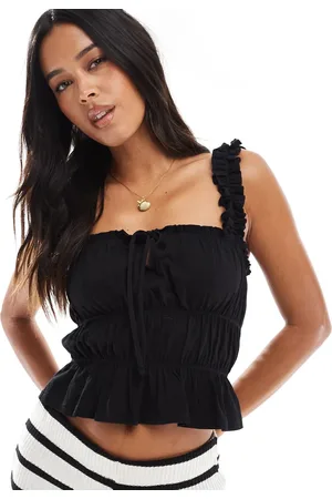 Miss Selfridge Shirred tie front top in