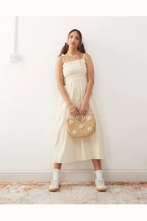 Miss Selfridge Strappy broderie maxi dress in buttermilk
