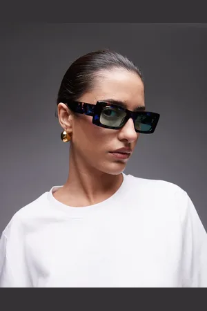 Topshop Premium Zanzibar rectangular acetate sunglasses in blue tort