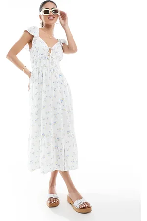 Hollister Short sleeve milkmaid midi slit dress in floral