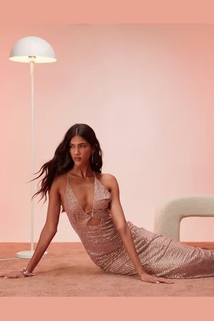 Ohpolly Akiko embellished cut-out maxi dress in almond