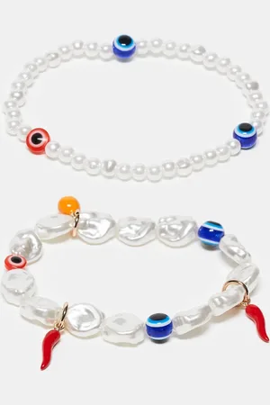 ASOS Pack of 2 beaded eye bracelets in faux pearl