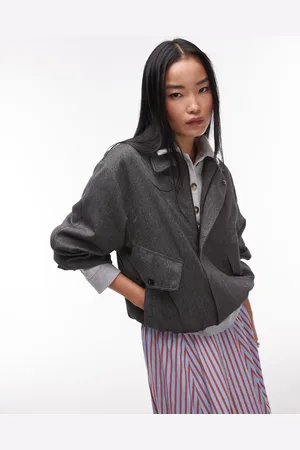 Topshop Co-ord tailored bomber style jacket in charcoal