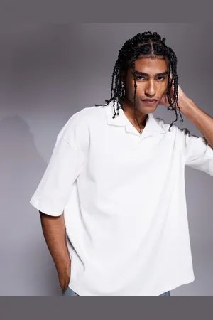 River Island Boxy fit revere collar polo in ecru