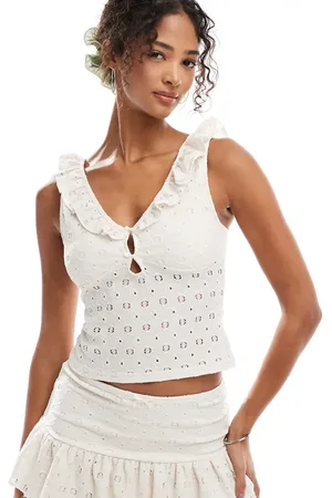 Miss Selfridge Frill bow detail crochet cami top co ord in cream