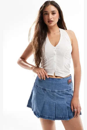 Superdry Pleated patched mini skirt in vintage wash