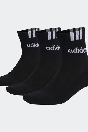 adidas 3-stripes linear half-crew cushioned socks 3 pairs in / white
