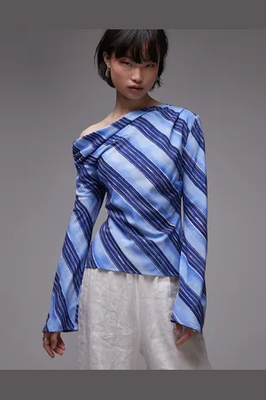 MANGO Off the shoulder long sleeve striped top in