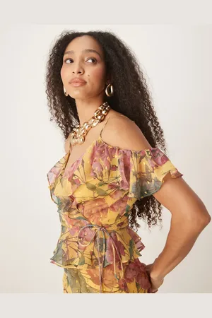 ANAYA Floral print wrap cold shoulder top in
