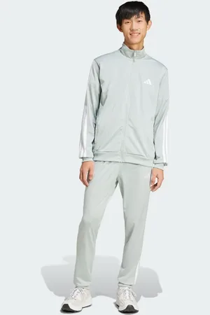 adidas Sportswear basic 3-stripes tricot track suit in wonder silver