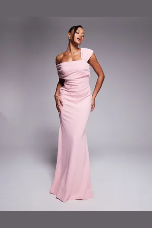 Goddiva One shoulder scuba crepe evening maxi dress in blushpink