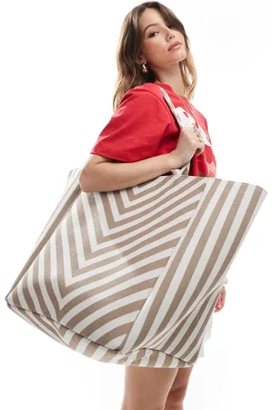 South Beach Chevron maxi tote beach bag in cream