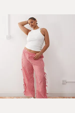 Noisy May Wide leg tie detail trouser in gingham