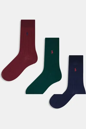 Ralph Lauren 3 pack egyptian cotton socks with logo in navy burgundy green
