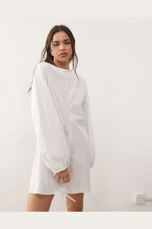 Weekday Volume long sleeve mini smock dress in
