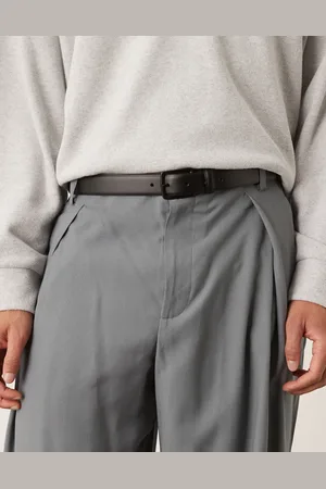MANGO Leather square buckle belt in