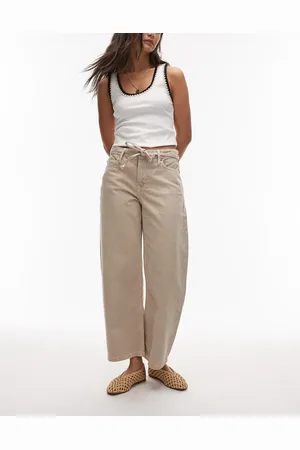 MANGO Kika balloon fit mid waist jean with tie belt detail in beige