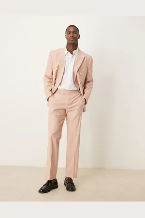 ASOS Linen blend straight leg suit trousers in dusty - LPINK