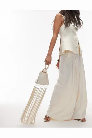 MANGO Capsule small satin bag with tassel fringe in off white