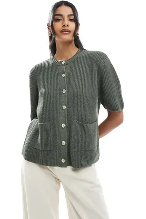 ASOS Knitted cardigan with patch pockets in khaki